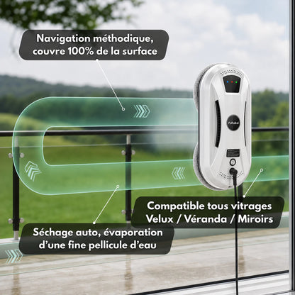 Robot lave-vitre avec navigation méthodique sur vitrage de véranda