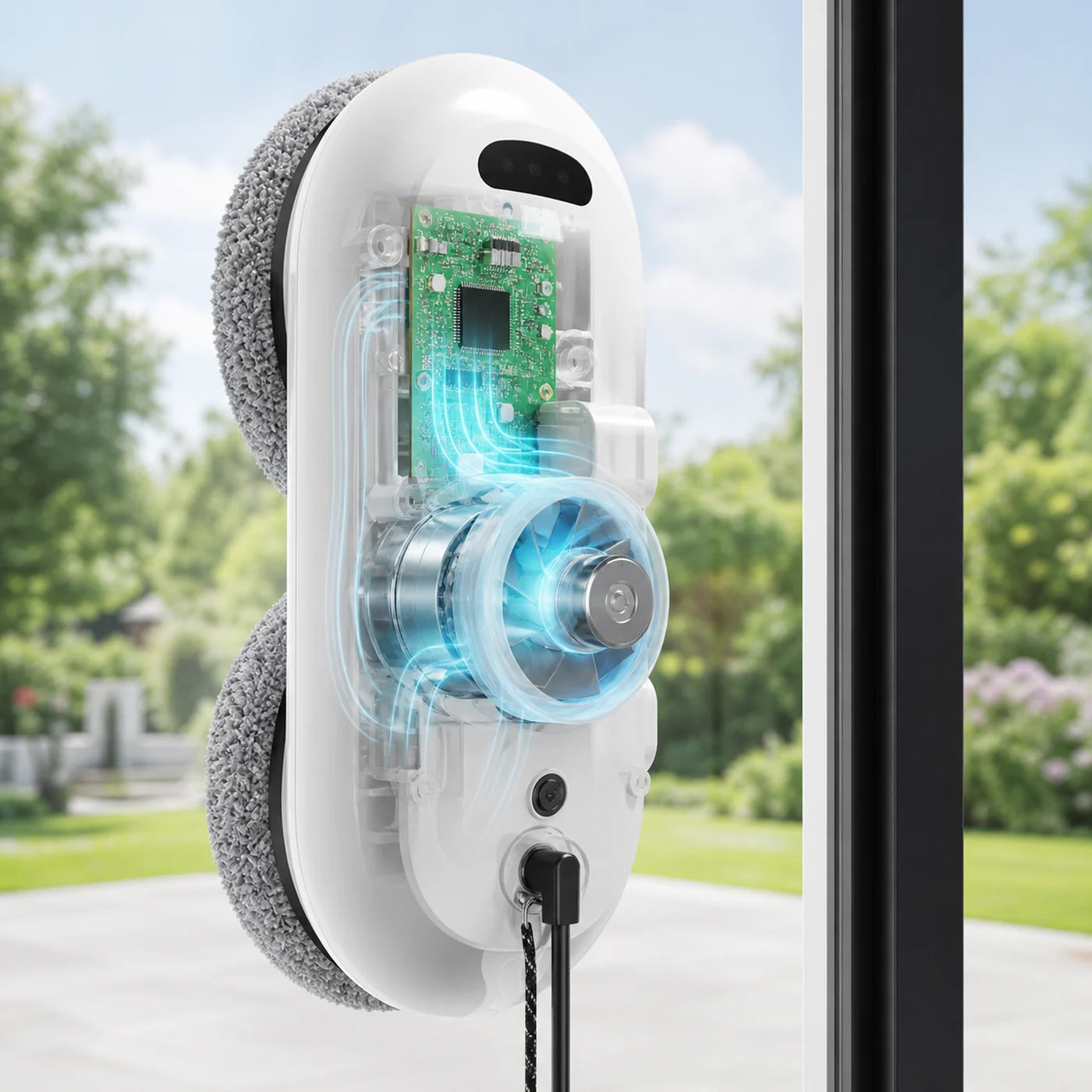 Robot lave-vitre Olyvor avec composants internes visibles